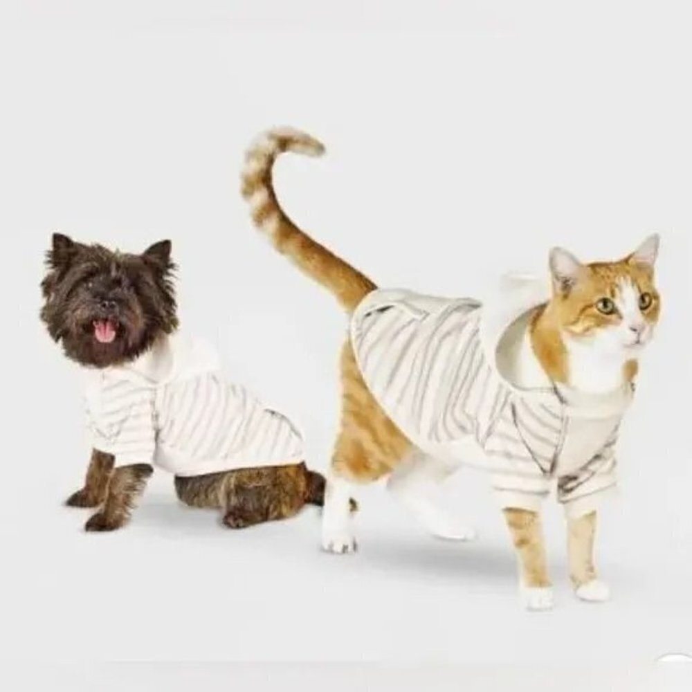 Boots & Barkley‎ Pet Hoodie Dog Cat Small Gray White Striped Pullover Hooded